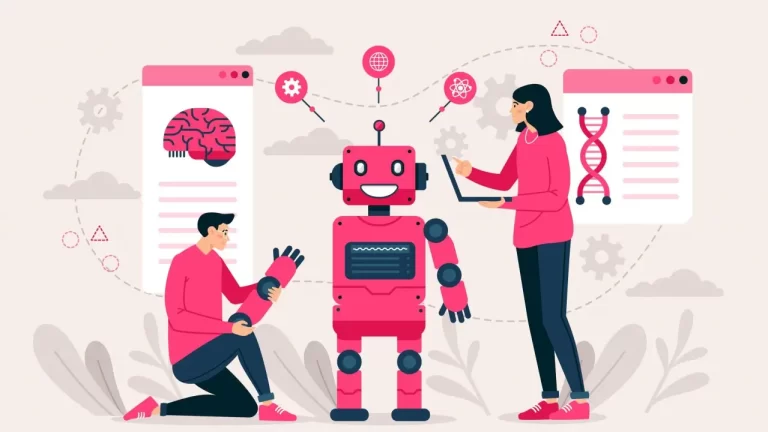 Ilustración de un equipo trabajando, representando la integración de inteligencia artificial en la comunicación estratégica y reputación corporativa.